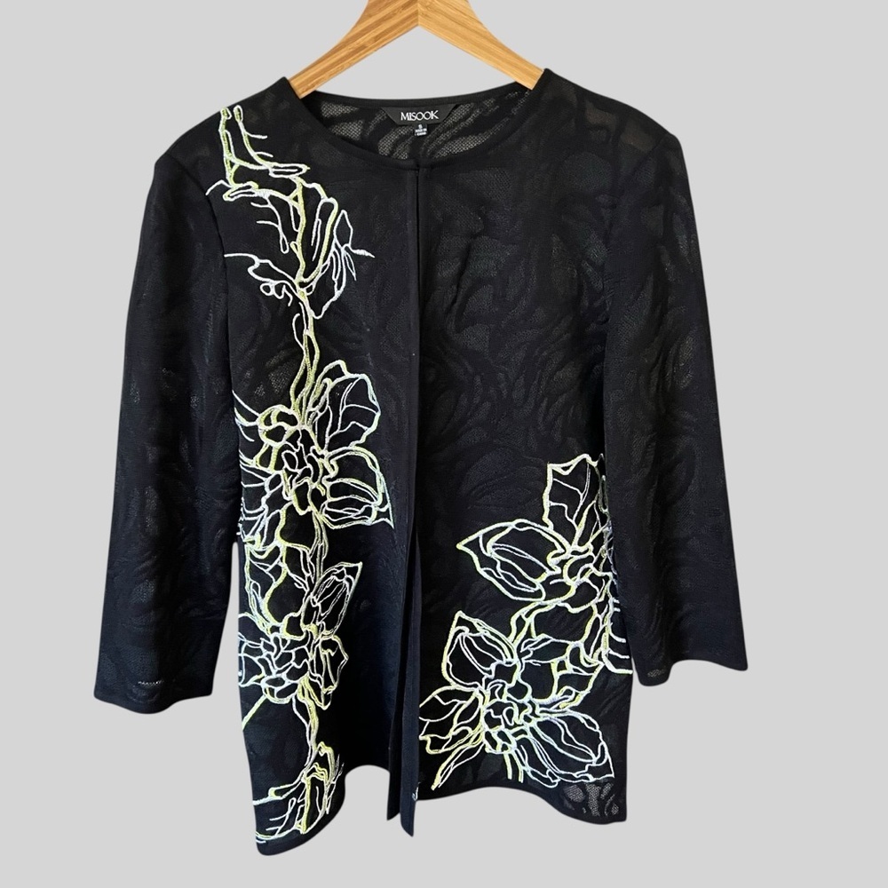 Misook Black Floral Cardigan